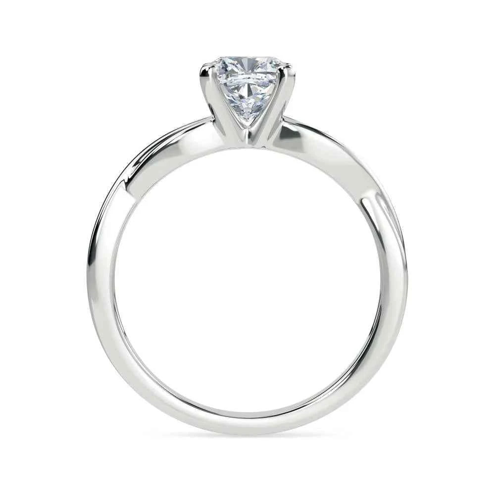 1 Ct Cushion Cut Twisted Solitaire Moissanite Ring in White Gold