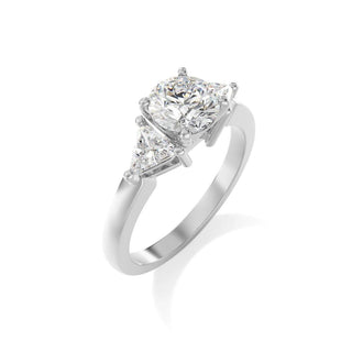 2 Ct Round & Trillion Cut Moissanite Three Stone Ring In White Gold