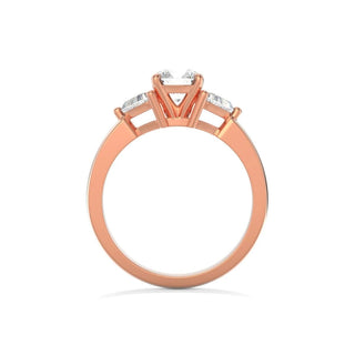 2 Ct Round & Trillion Cut Moissanite Three Stone Ring In Rose Gold