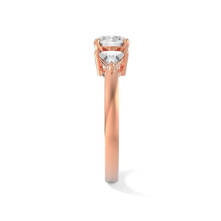 2 Ct Round & Trillion Cut Moissanite Three Stone Ring In Rose Gold