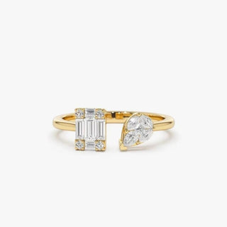 2.3 Carat Baguette And Marquise Cut Moissanite Toi Et Moi Engagement Ring In Yellow Gold