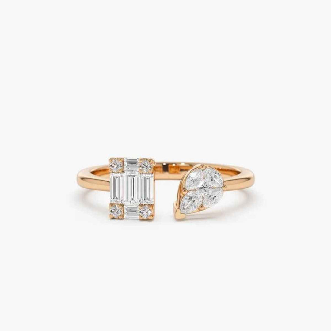 2.30 Ct Baguette & Marquise Cut Moissanite Toi Et Moi Ring In Yellow Gold