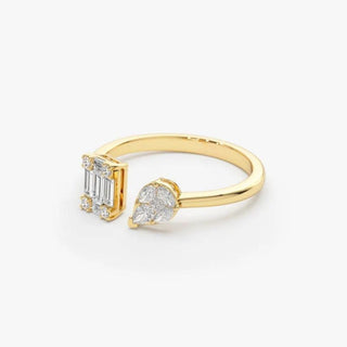 2.3 Carat Baguette And Marquise Cut Moissanite Toi Et Moi Engagement Ring In Yellow Gold