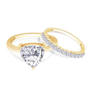 2.40 Carat Trillion Cut Moissanite Bridal Set In Yellow Gold