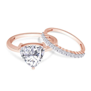 2.40 Carat Trillion Cut Moissanite Bridal Set In Rose Gold