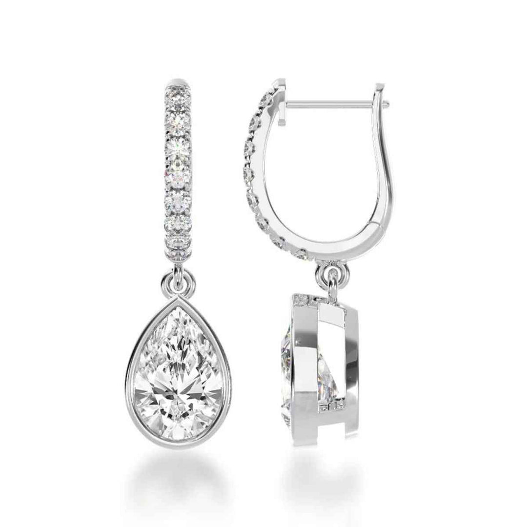 2.50 Carat Pear Moissanite Drop Earrings In White Gold