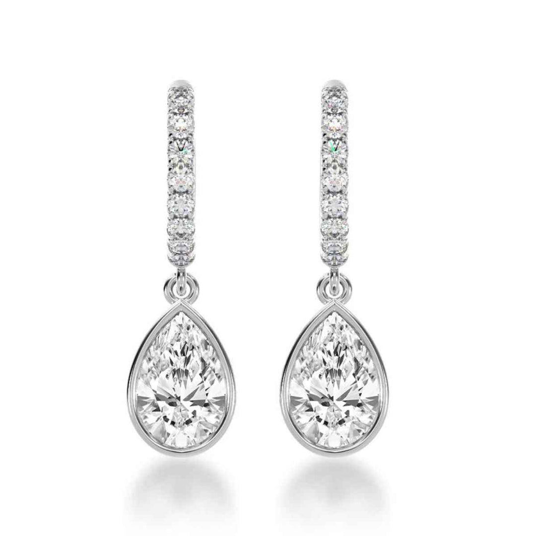 2.50 Carat Pear Moissanite Drop Earrings In White Gold