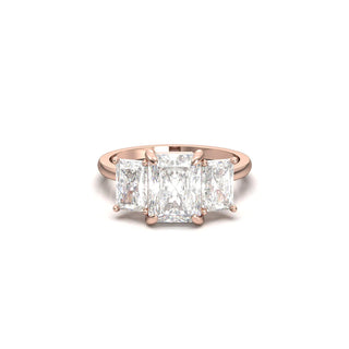 2.5 Carat Radiant Shape Three Stone Moissanite Ring in Rose Gold