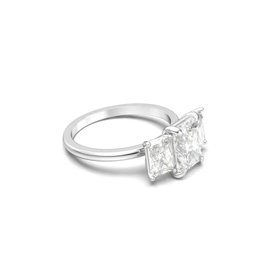 2.50 Carat Radiant Shape Three Stone Moissanite Ring in White Gold