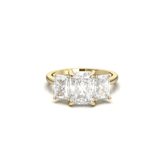 2.5 Carat Radiant Shape Three Stone Moissanite Ring in Yello Gold