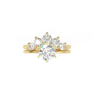 2.5 Carat Round Shape Moissanite Cluster Bridal Set In Yellow Gold