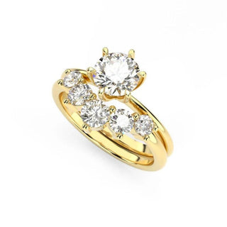 2.5 Carat Round Shape Moissanite Cluster Bridal Set In Yellow Gold