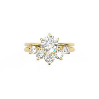 2.5 Carat Round Shape Moissanite Cluster Bridal Set In Yellow Gold