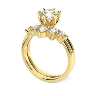 2.5 Carat Round Shape Moissanite Cluster Bridal Set In Yellow Gold