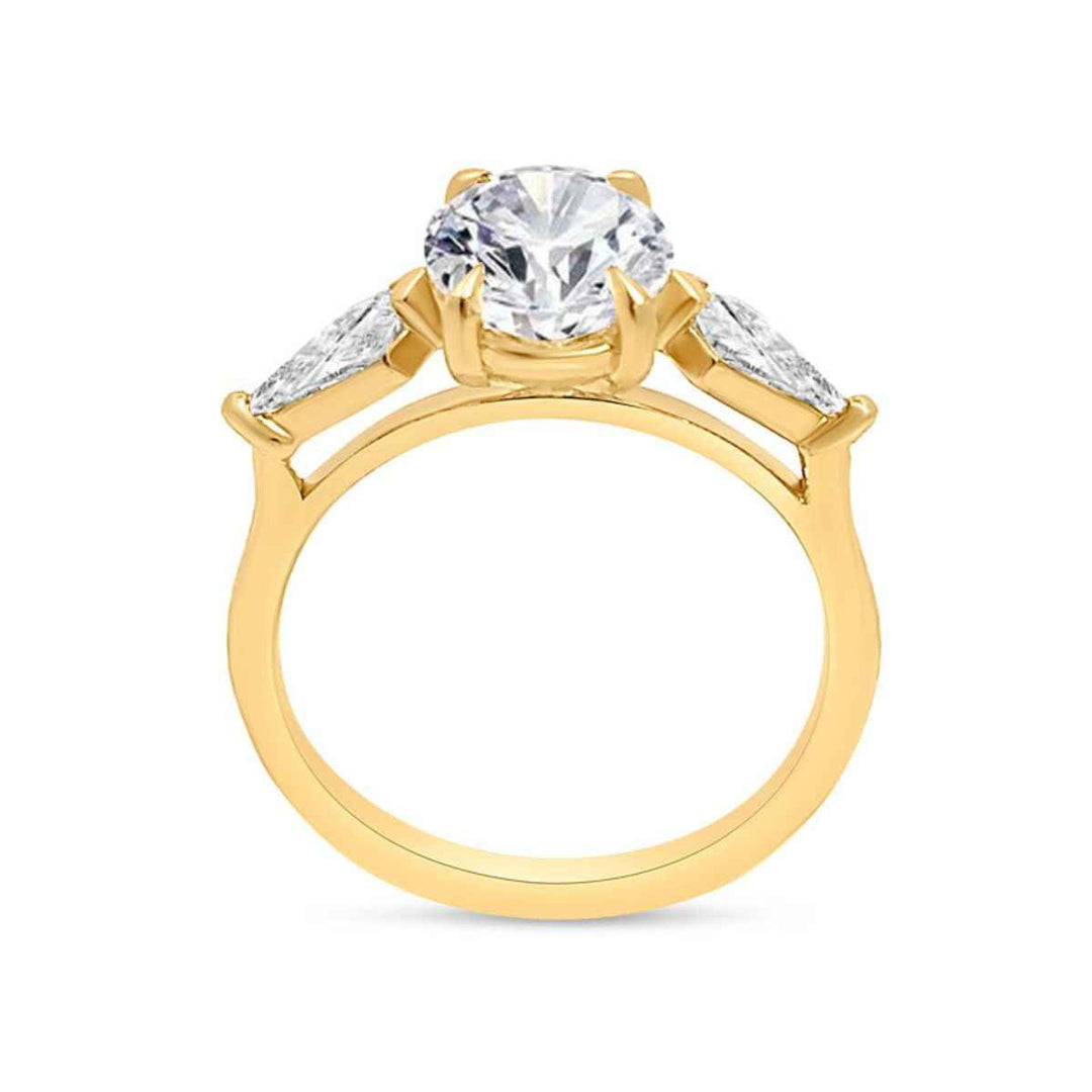 2.50 Ct Oval & Kite Cut Moissanite Three Stone Ring in Yellow Gold