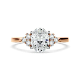 2.8 Carat Oval Cut Moissanite Cluster Engagement Ring In Rose Gold