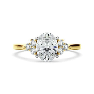 2.8 Carat Oval Cut Moissanite Cluster Engagement Ring In Yellow Gold