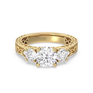 2.8 Carat Round & Pear Shape Art Deco Moissanite Engagement Ring In Yellow Gold