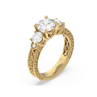 2.8 Carat Round & Pear Shape Art Deco Moissanite Engagement Ring In Yellow Gold