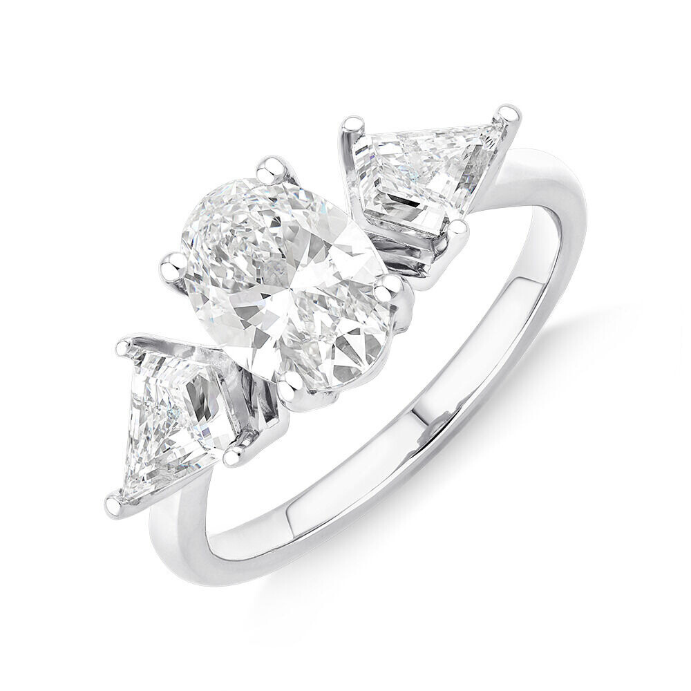 2.8 Carat Oval Shape Three Stone Moissanite Ring in White Gold