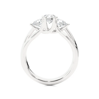 Side profile of 2 Carat 3 Stone Round Cut Moissanite Ring in Silver, highlighting the prong setting.