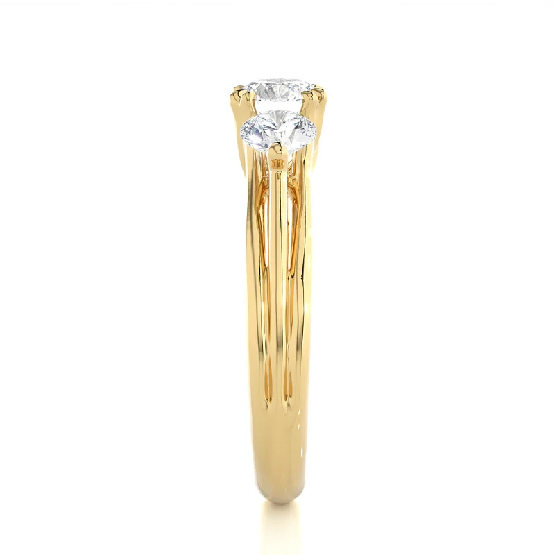 2 Carat 3 Stone Round Cut Moissanite Ring in Yellow Gold