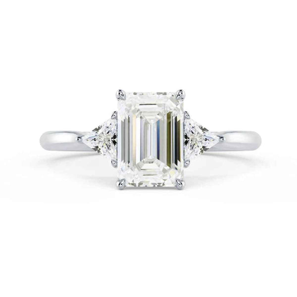 2 Carat Emerald & Trillion Cut Moissanite Three Stone Ring In White Gold