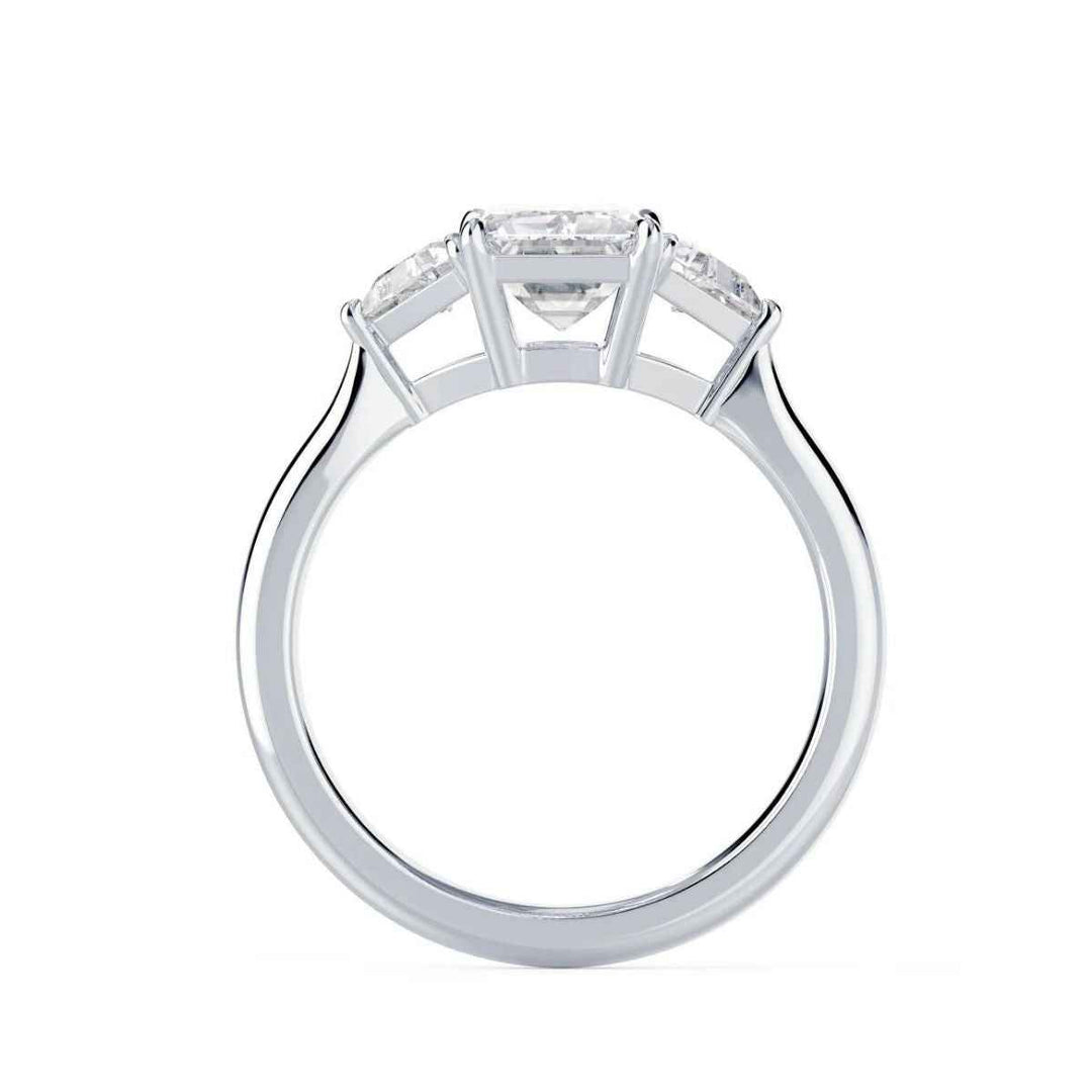 2 Carat Emerald & Trillion Cut Moissanite Three Stone Ring In White Gold