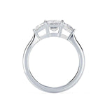 Load image into Gallery viewer, 2 Carat Emerald &amp; Trillion Cut Moissanite Three Stone Ring In White Gold

