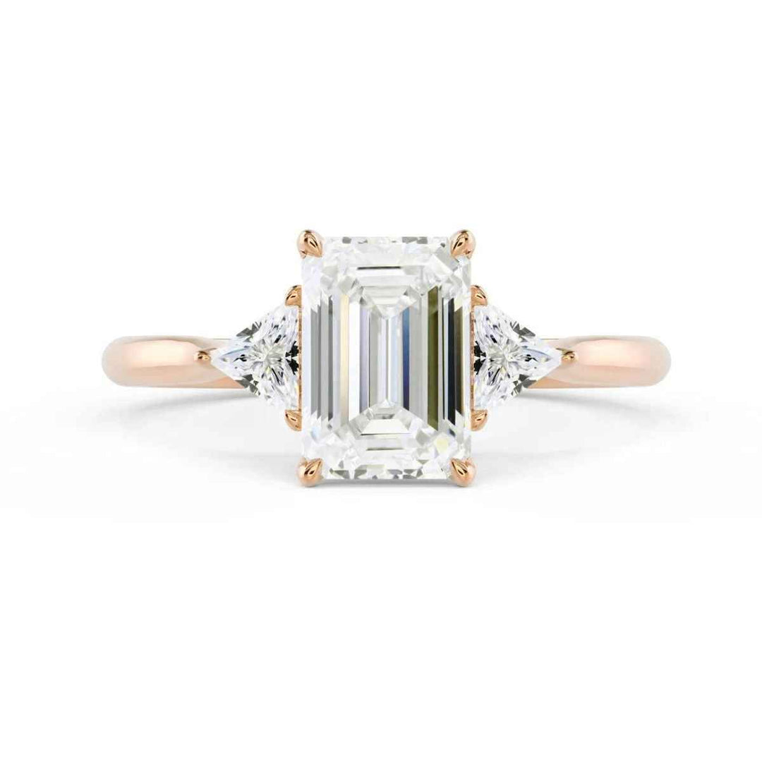 2 Carat Emerald & Trillion Cut Moissanite Three Stone Ring In White Gold