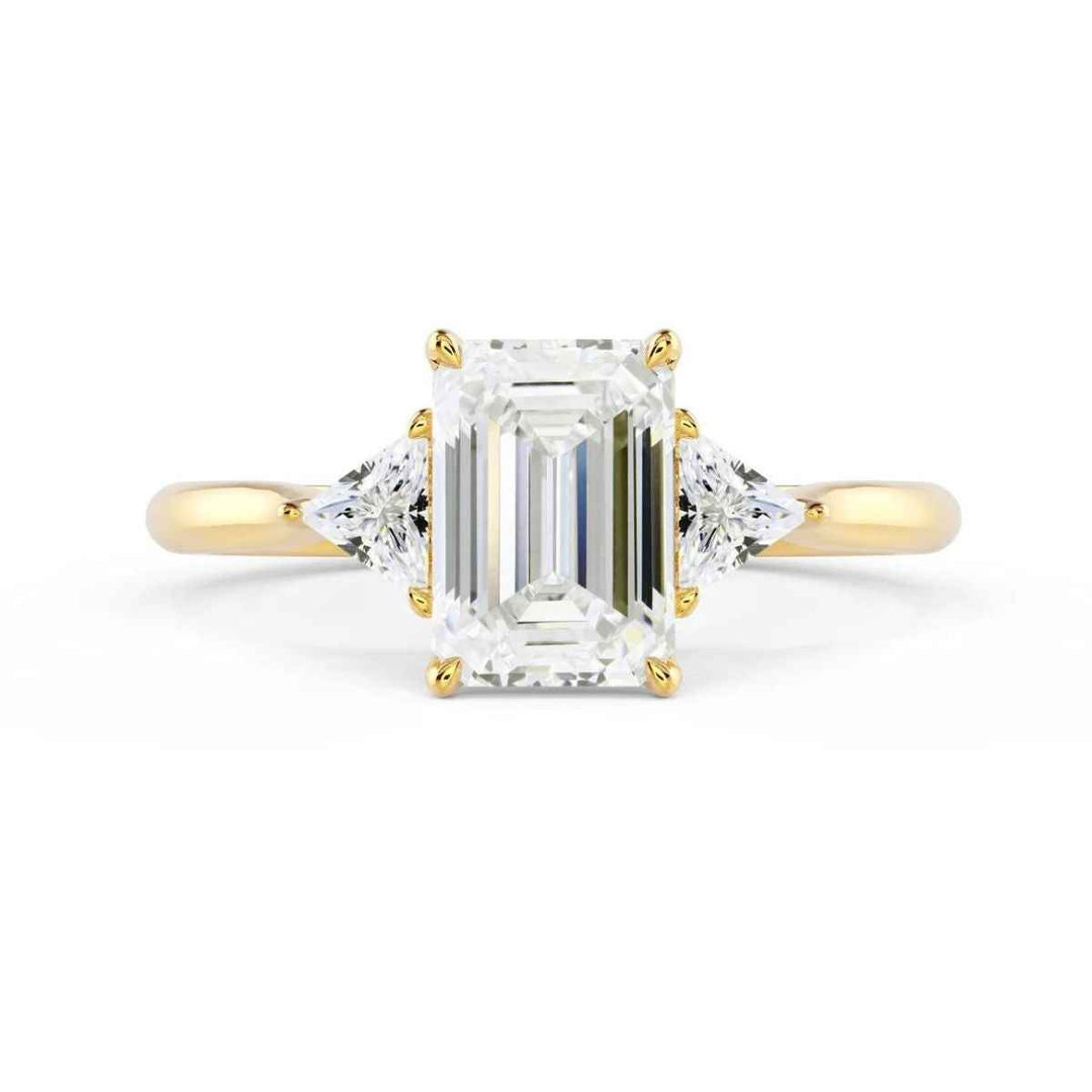 2 Carat Emerald & Trillion Cut Moissanite Three Stone Ring In White Gold