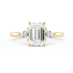 Load image into Gallery viewer, 2 Carat Emerald &amp; Trillion Cut Moissanite Three Stone Ring In White Gold
