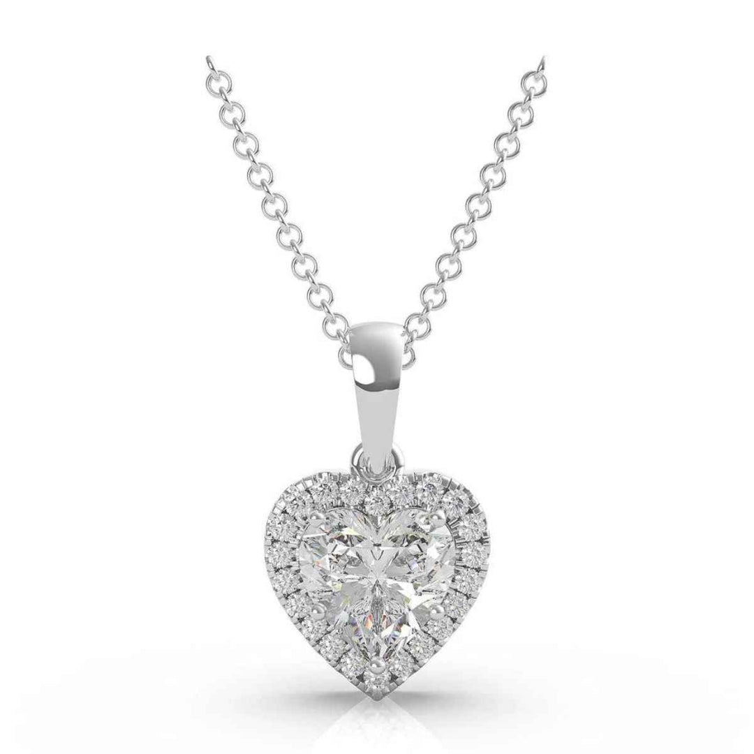 2 Carat Heart Shape Moissanite Halo Pendant In Yellow Gold