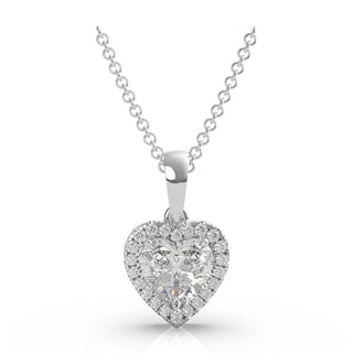 2 Carat Heart Shape Moissanite Halo Pendant In White Gold