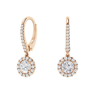 2 Carat Pair Round Shape Moissanite Dangle Earrings In Rose Gold