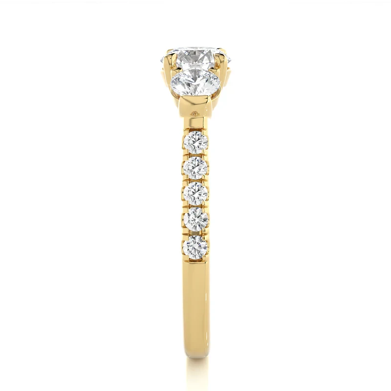 2 Carat Round Moissanite Engagement Three Stone Ring In Yellow Gold