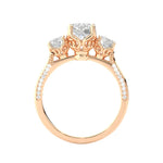 Load image into Gallery viewer, 2 Ct Round Moissanite Filigree Three Stone Engagement Ring in Rose Gold
