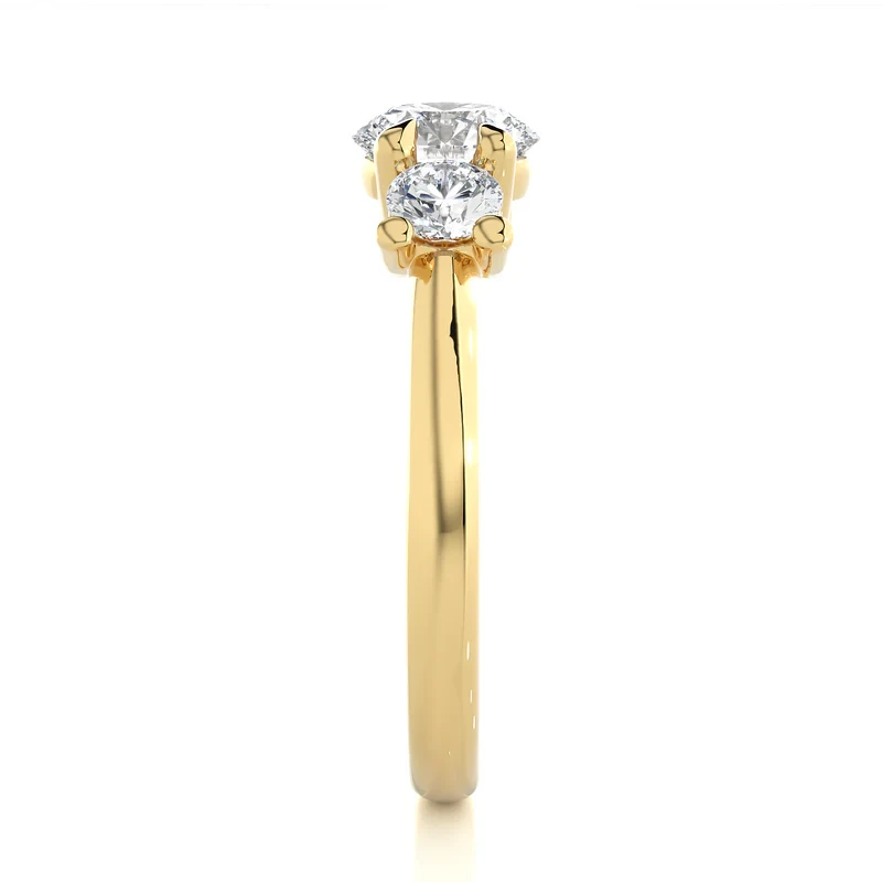 2 Carat Round Moissanite Three Stone Engagement Ring In Yellow Gold