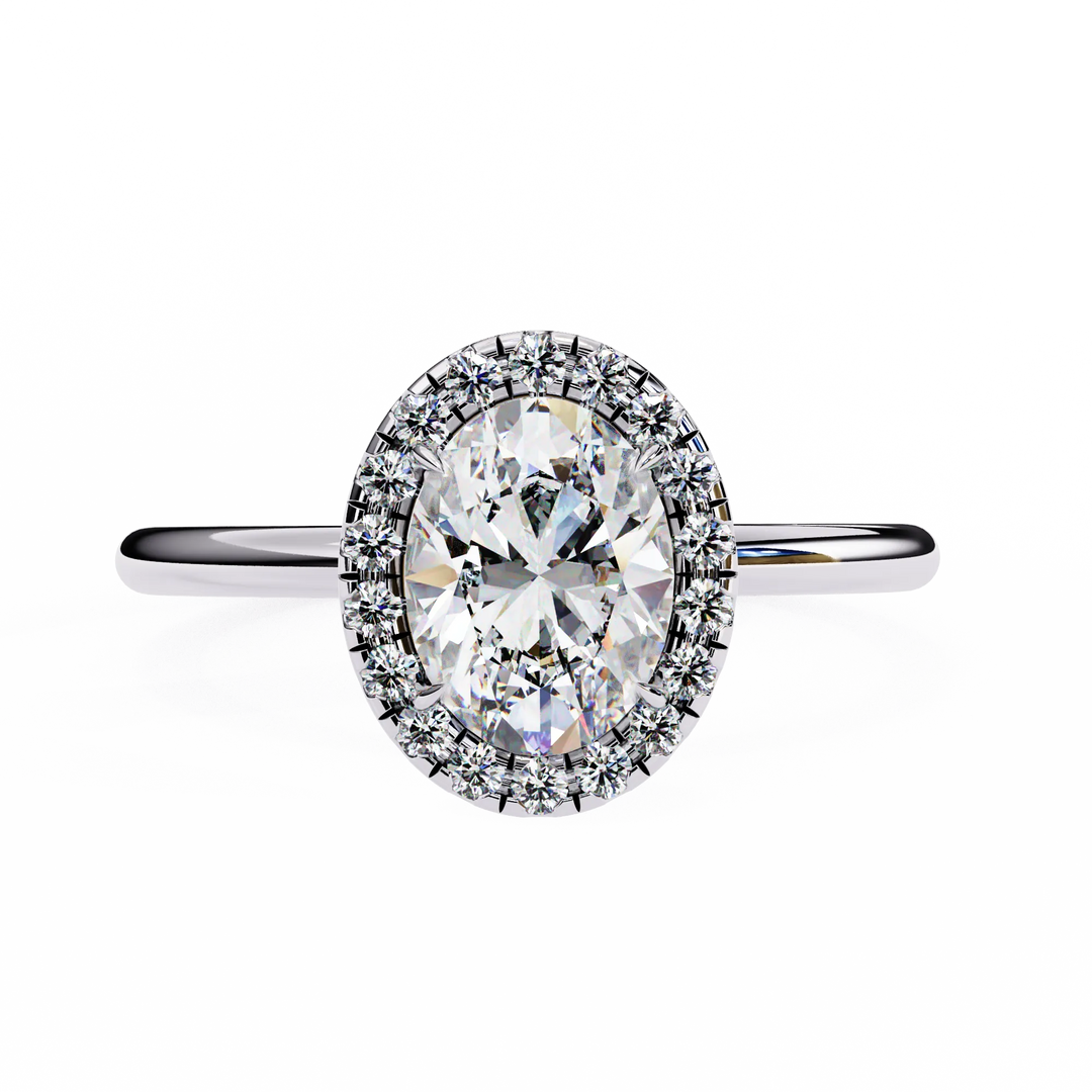 2 Carat Moissanite Oval Halo Engagement Rings in White Gold