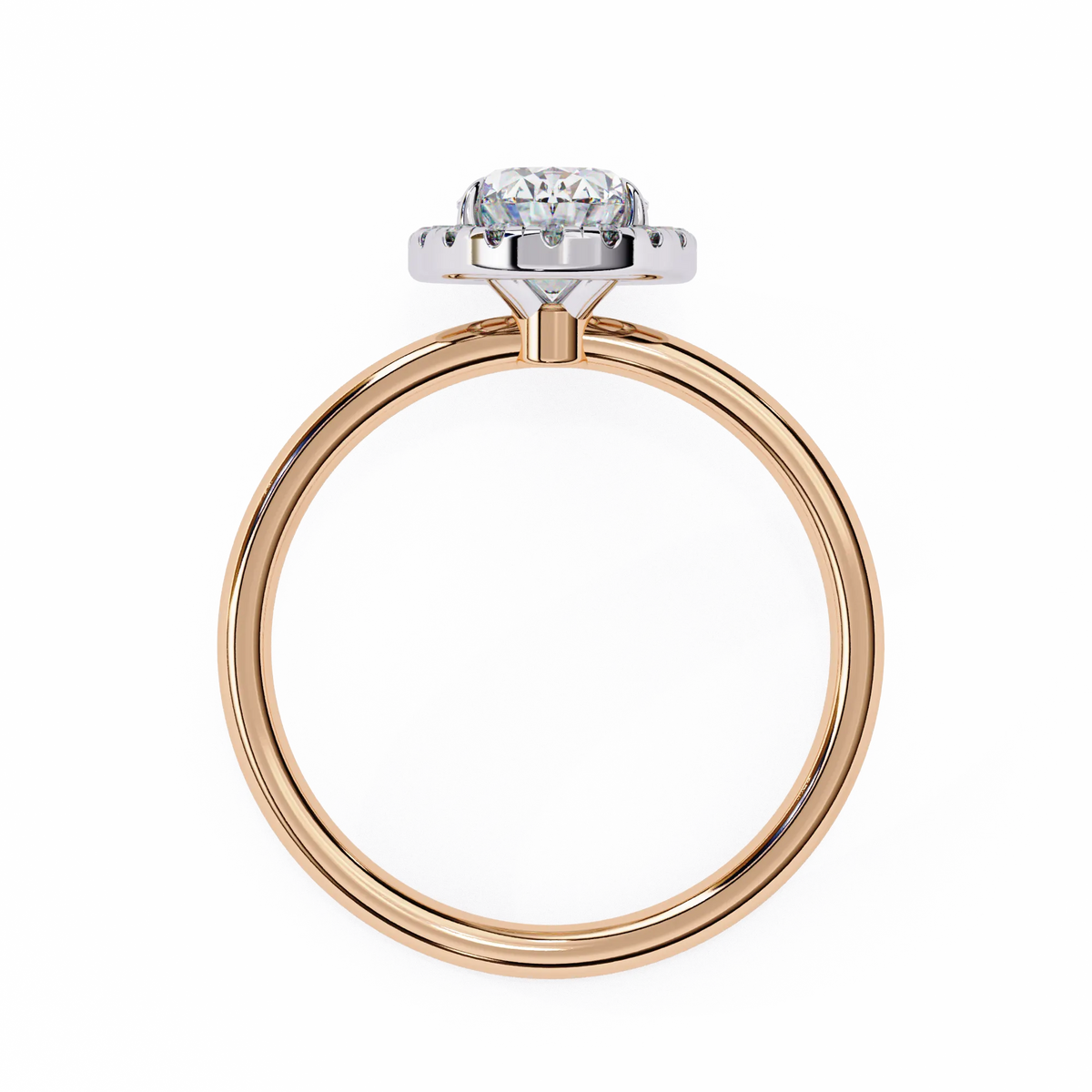2 carat oval cut moissanite halo ring in rose gold