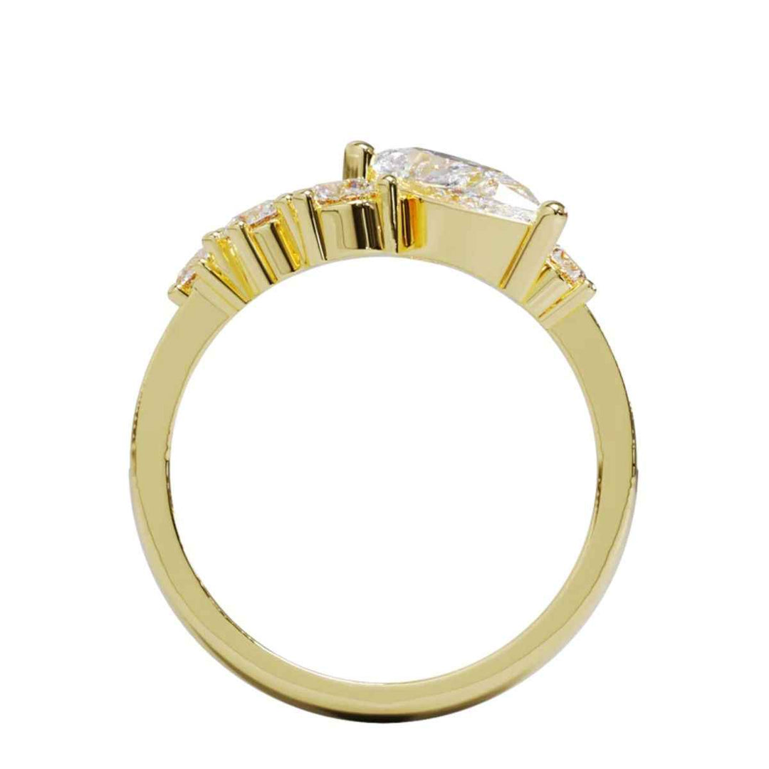 2 Carat Pear And Round Shape Moissanite Cluster Ring in Yellow Gold