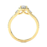 Load image into Gallery viewer, 2 Carat Cushion Cut Moissanite Three Stone Halo Ring In Yellow Gold
