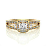 Load image into Gallery viewer, 2 Carat Cushion Cut Moissanite Three Stone Halo Ring in Silver
