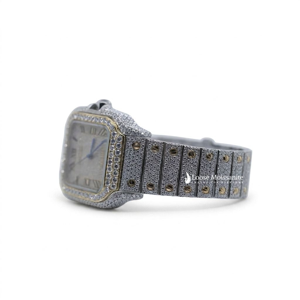 Side view of vvs moissanite diamond watch