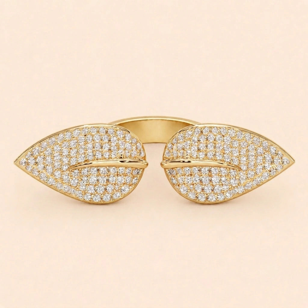 Front view of leaf design rings
