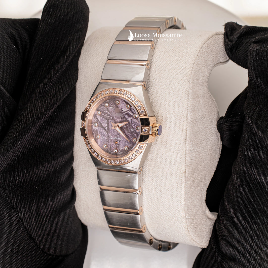 Side View Of Purple Dial Plain Constellation Watch For Women
