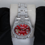 Load image into Gallery viewer, Close Up View Of Datejust Moissanite Red Dial Iced Out Watches
