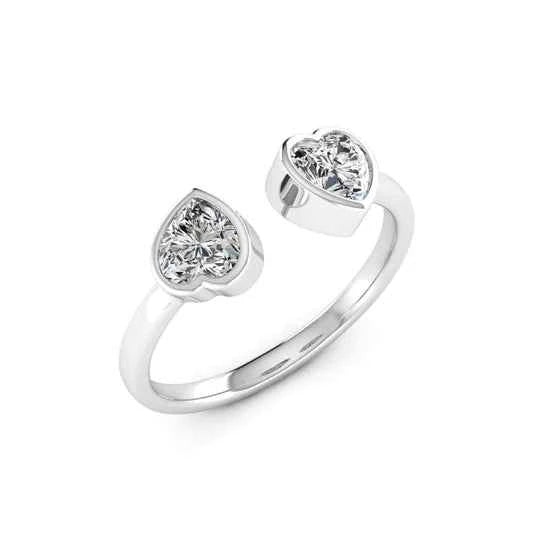 2 carat heart shaped moissanite toi et moi engagement ring in white gold