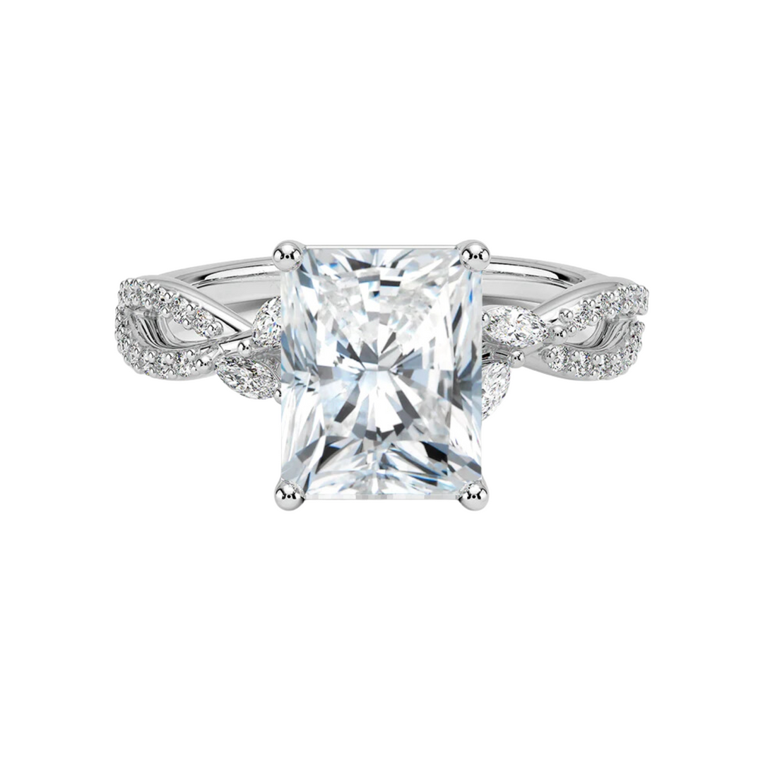 2 Ct Radiant Cut Moissanite Criss Cross Engagement Ring in White Gold