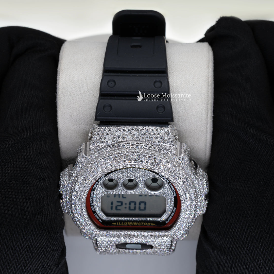 Close Up View Of Moissanite Iced-Out Digital Watch For Men